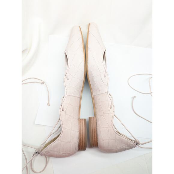 Talbots Ankle-Strap Flats Women 8 Baby Pink Embossed Leather Coquette Barbiecore - Picture 5 of 8